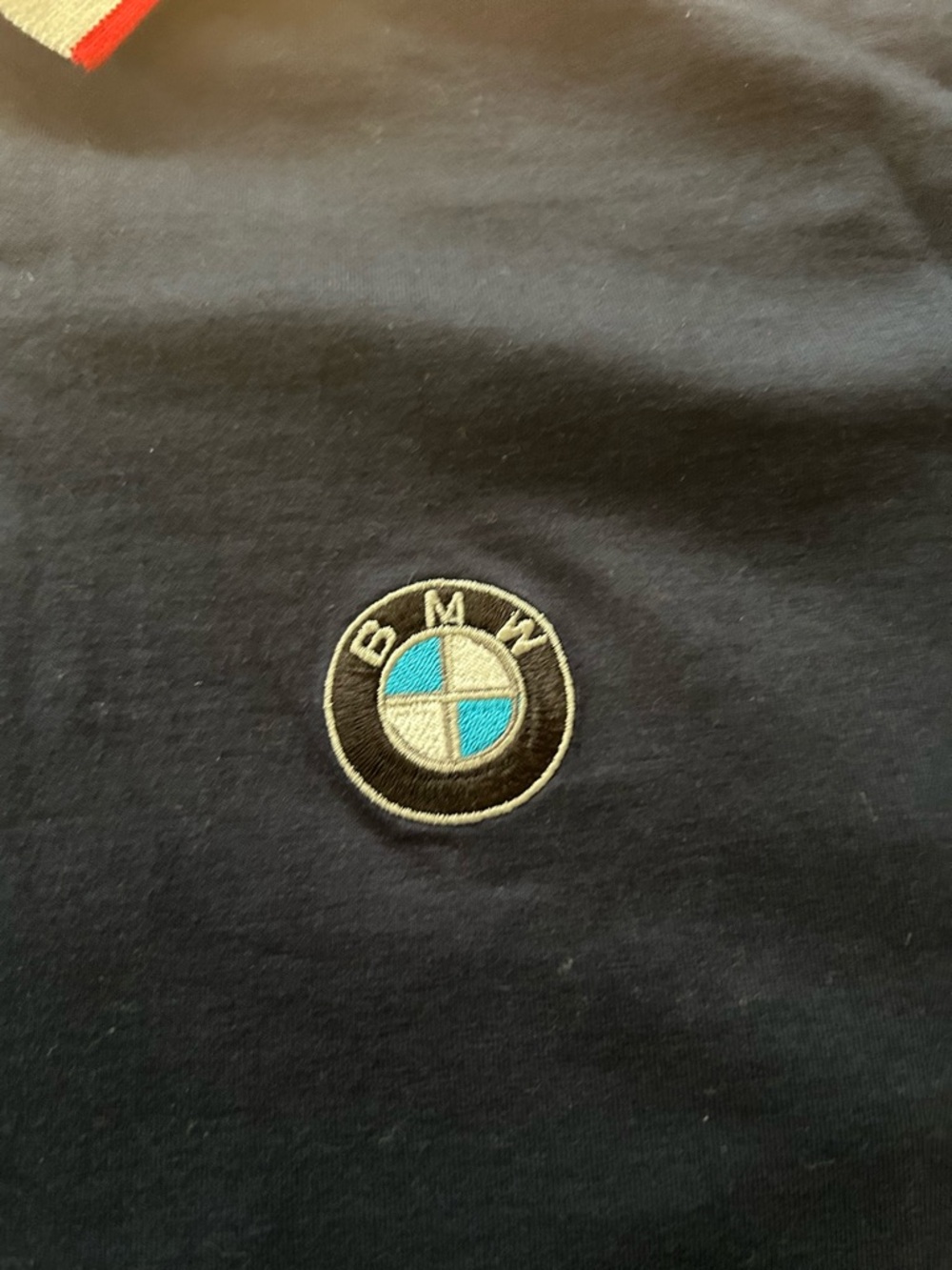 BMW Motorsport Authentic Navy Polo Shirt White/Red Trim Germany Import L - Picture 4 of 7